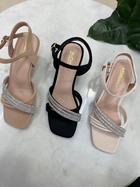 Women Luxury Rhinestone Decor Open Toe Buckle Straps